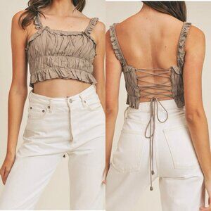 Mable Anthropologie Women's Blaise Ruffle Open Back Crop Top Size Medium